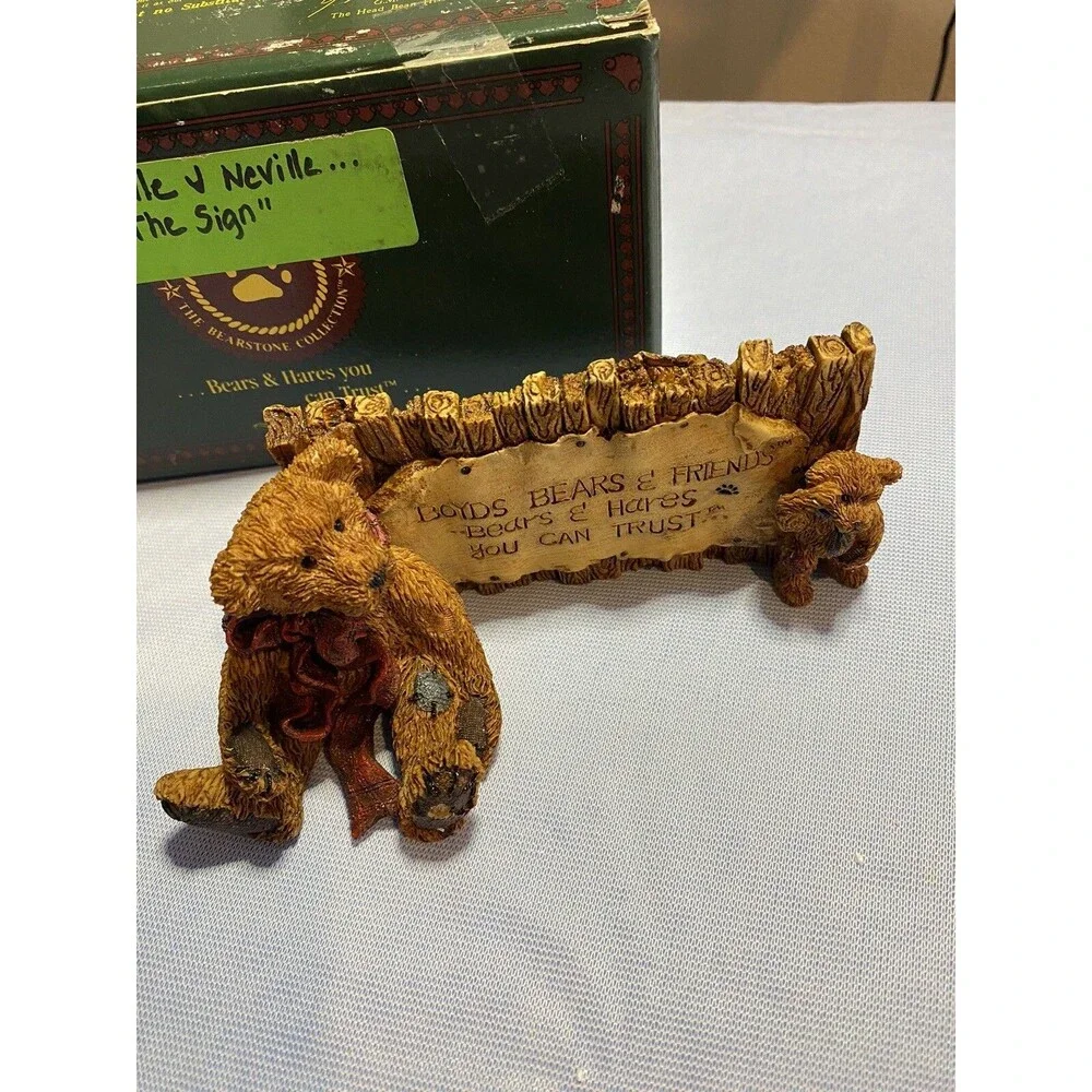 Boyds Bears “ Grenville and Neville” The Sign- Vintage 1993 Collectible Figurine